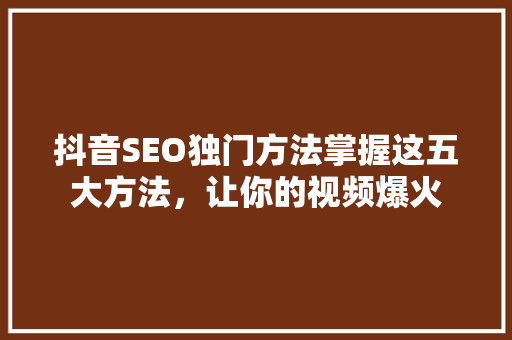 抖音SEO独门方法掌握这五大方法，让你的视频爆火