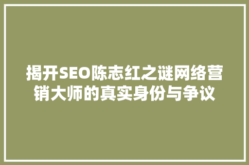 揭开SEO陈志红之谜网络营销大师的真实身份与争议  第1张