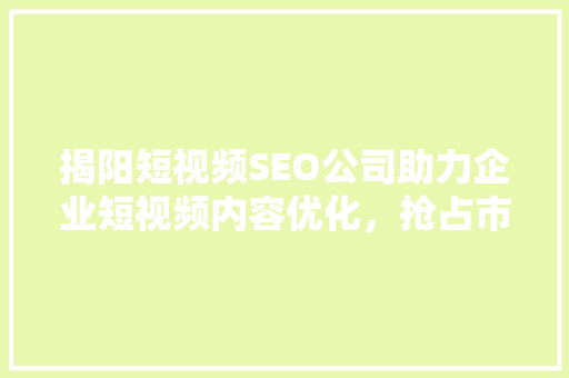 揭阳短视频SEO公司助力企业短视频内容优化，抢占市场先机