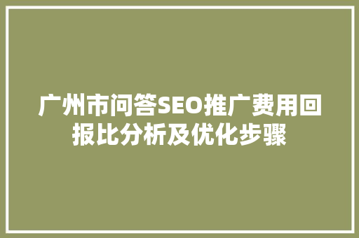 广州市问答SEO推广费用回报比分析及优化步骤