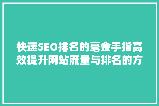 快速SEO排名的毫金手指高效提升网站流量与排名的方法