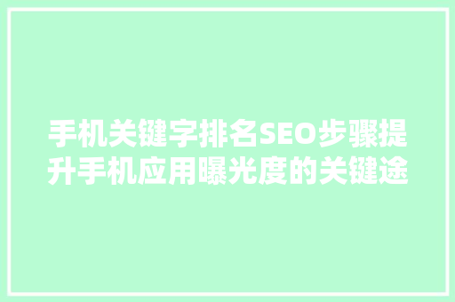 手机关键字排名SEO步骤提升手机应用曝光度的关键途径  第1张