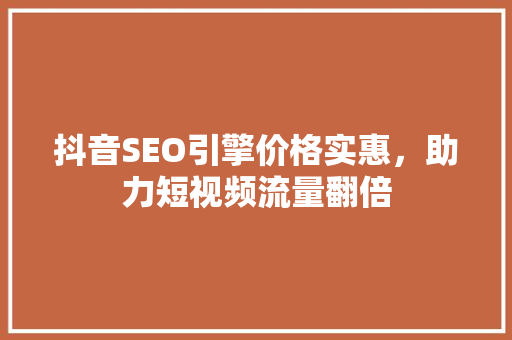 抖音SEO引擎价格实惠，助力短视频流量翻倍  第1张