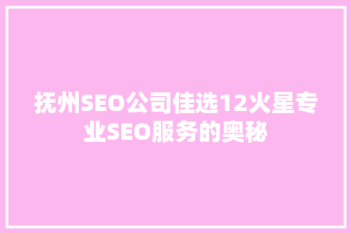 抚州SEO公司佳选12火星专业SEO服务的奥秘