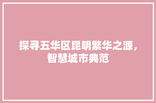 探寻五华区昆明繁华之源，智慧城市典范