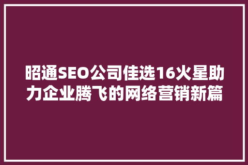 昭通SEO公司佳选16火星助力企业腾飞的网络营销新篇章  第1张