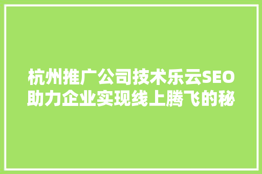 杭州推广公司技术乐云SEO助力企业实现线上腾飞的秘密武器