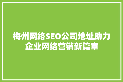 梅州网络SEO公司地址助力企业网络营销新篇章