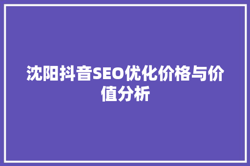 沈阳抖音SEO优化价格与价值分析  第1张