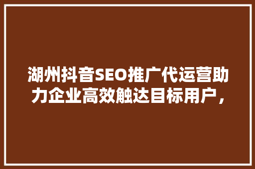 湖州抖音SEO推广代运营助力企业高效触达目标用户，抢占市场先机