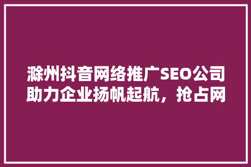 滁州抖音网络推广SEO公司助力企业扬帆起航，抢占网络市场先机  第1张