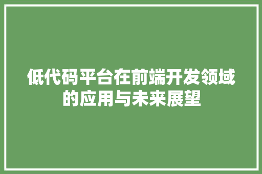 低代码平台在前端开发领域的应用与未来展望  第1张