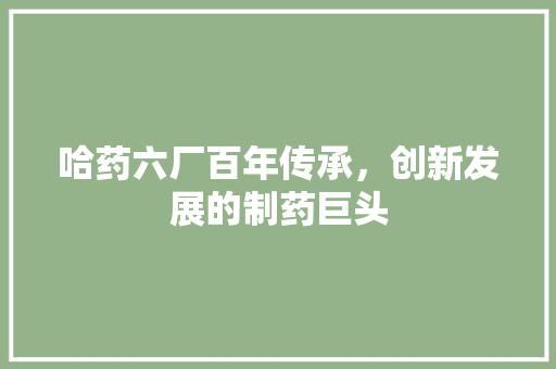 哈药六厂百年传承，创新发展的制药巨头