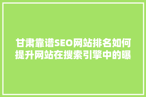 甘肃靠谱SEO网站排名如何提升网站在搜索引擎中的曝光度