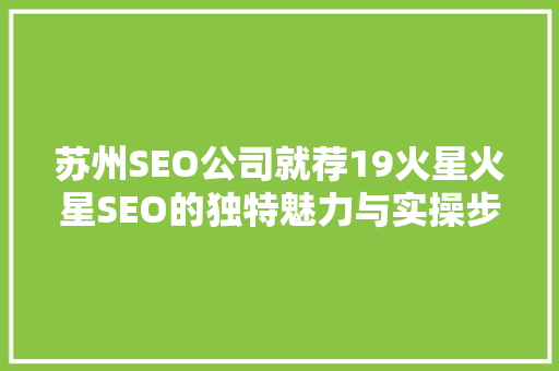 苏州SEO公司就荐19火星火星SEO的独特魅力与实操步骤  第1张