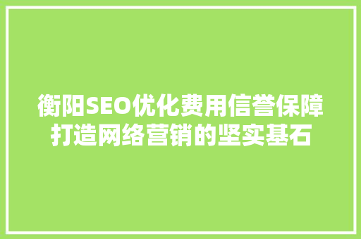 衡阳SEO优化费用信誉保障打造网络营销的坚实基石