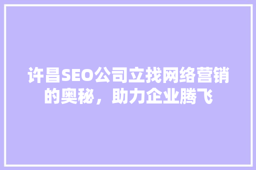 许昌SEO公司立找网络营销的奥秘，助力企业腾飞