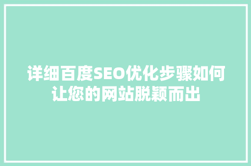 详细百度SEO优化步骤如何让您的网站脱颖而出