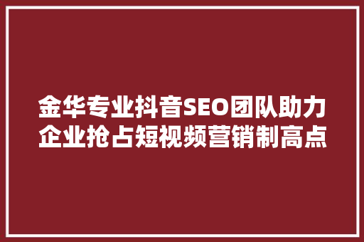 金华专业抖音SEO团队助力企业抢占短视频营销制高点