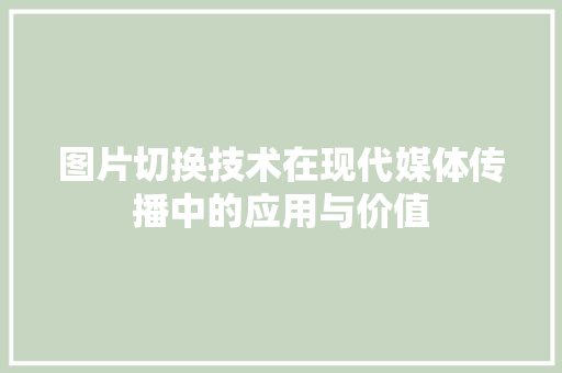 图片切换技术在现代媒体传播中的应用与价值