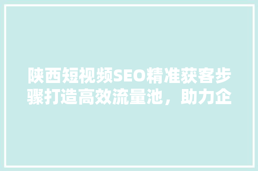 陕西短视频SEO精准获客步骤打造高效流量池，助力企业腾飞