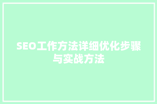 SEO工作方法详细优化步骤与实战方法  第1张