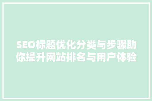 SEO标题优化分类与步骤助你提升网站排名与用户体验