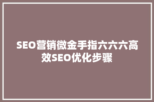 SEO营销微金手指六六六高效SEO优化步骤