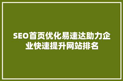 SEO首页优化易速达助力企业快速提升网站排名