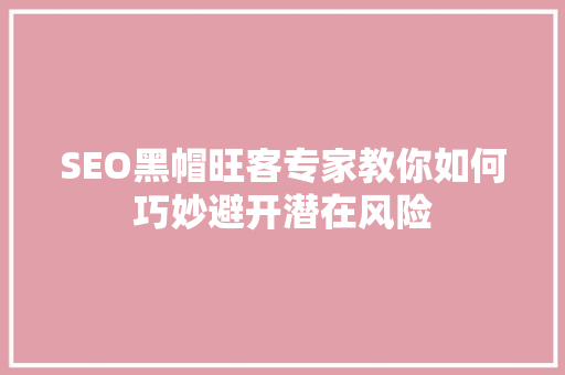 SEO黑帽旺客专家教你如何巧妙避开潜在风险