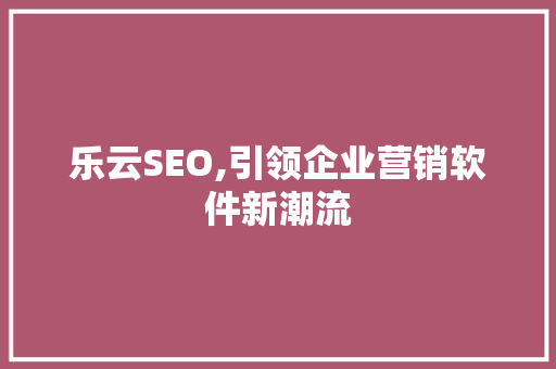 乐云SEO,引领企业营销软件新潮流