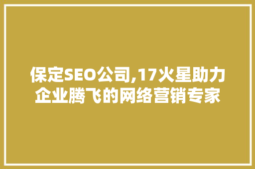 保定SEO公司,17火星助力企业腾飞的网络营销专家
