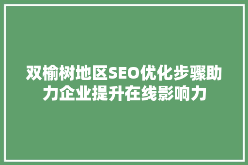 双榆树地区SEO优化步骤助力企业提升在线影响力