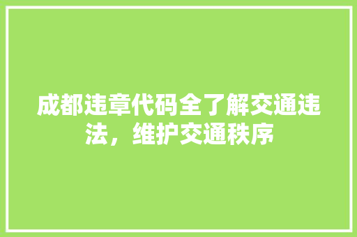 成都违章代码全了解交通违法，维护交通秩序