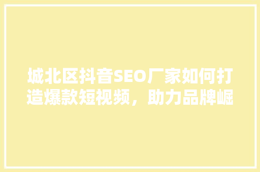 城北区抖音SEO厂家如何打造爆款短视频，助力品牌崛起