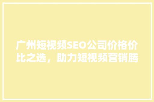 广州短视频SEO公司价格价比之选，助力短视频营销腾飞