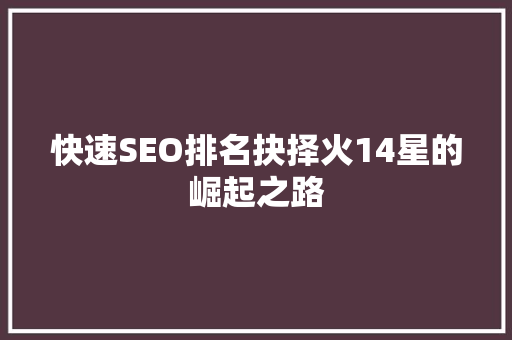 快速SEO排名抉择火14星的崛起之路  第1张