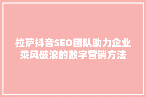 拉萨抖音SEO团队助力企业乘风破浪的数字营销方法