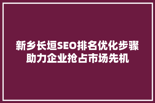 新乡长垣SEO排名优化步骤助力企业抢占市场先机