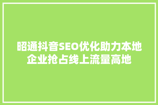 昭通抖音SEO优化助力本地企业抢占线上流量高地