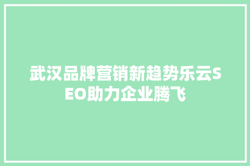 武汉品牌营销新趋势乐云SEO助力企业腾飞