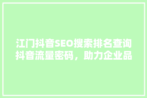 江门抖音SEO搜索排名查询抖音流量密码，助力企业品牌崛起