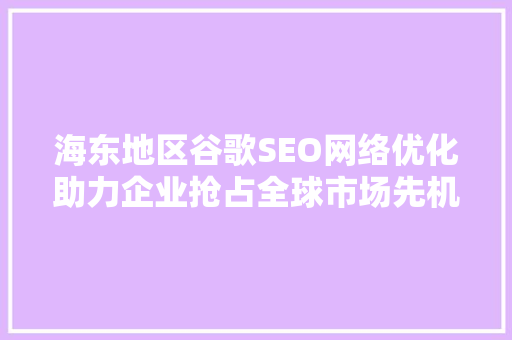 海东地区谷歌SEO网络优化助力企业抢占全球市场先机