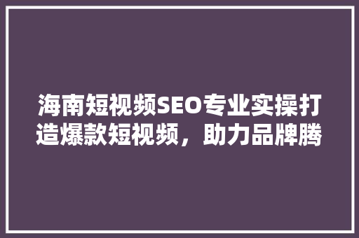海南短视频SEO专业实操打造爆款短视频，助力品牌腾飞