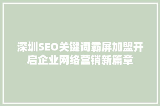 深圳SEO关键词霸屏加盟开启企业网络营销新篇章