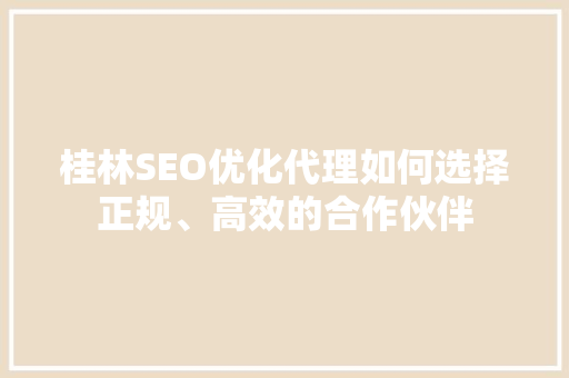 桂林SEO优化代理如何选择正规、高效的合作伙伴