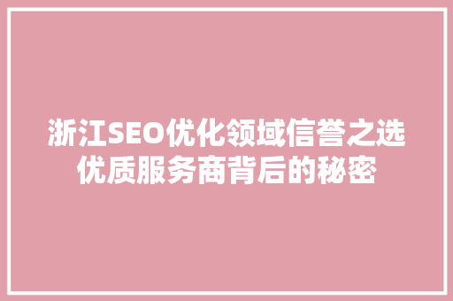 浙江SEO优化领域信誉之选优质服务商背后的秘密