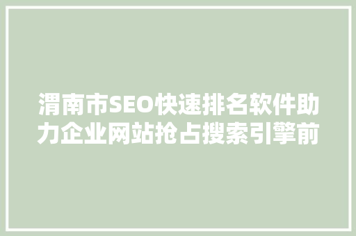 渭南市SEO快速排名软件助力企业网站抢占搜索引擎前列  第1张