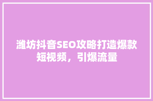 潍坊抖音SEO攻略打造爆款短视频，引爆流量