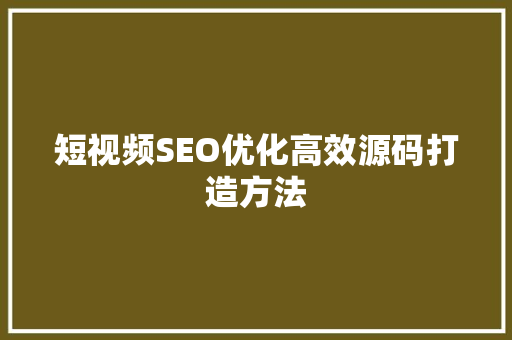 短视频SEO优化高效源码打造方法